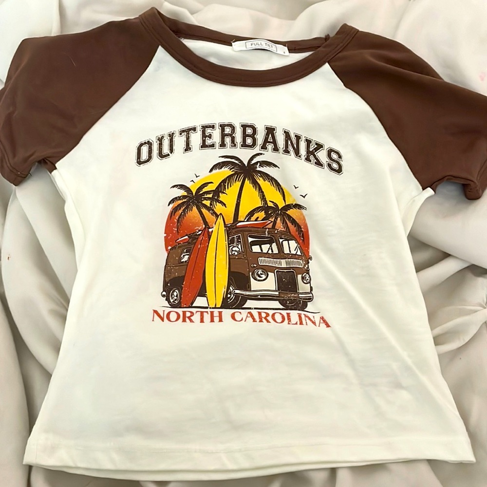 crop top with brown letters “Outer Banks” Size small